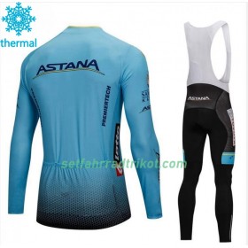 Radbekleidung Radtrikot Langarm + Lang Trägerhose 2018 Astana Pro Team Winter Thermal Fleece N001